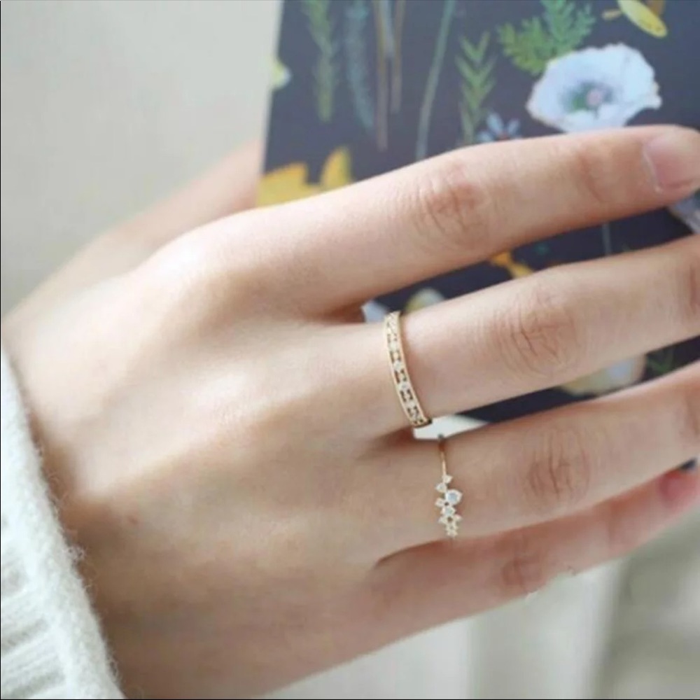 New Women’s Yellow Gold Plated Dainty Diamond Ring - Picture 3 of 6